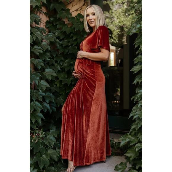 NWT Baltic Born Meghan Velvet Wrap Maxi Dress Rust Copper Spice Fall XS - Picture 3 of 8